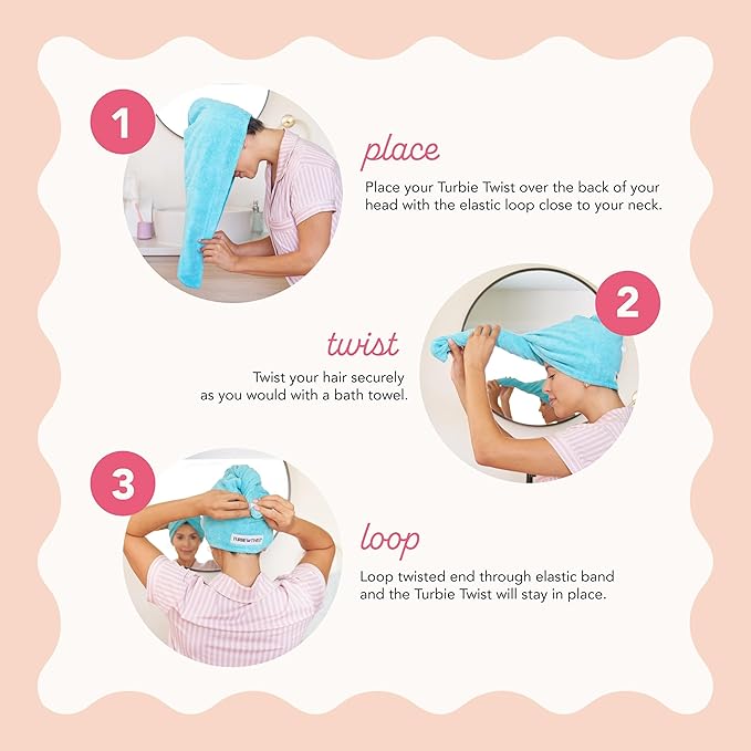 Turbie Twist 2-Pack Microfiber Hair Towel for Beauty, Travel, Gifting - Hair Wrap Turban for Straight, Wavy & Curly Hair - Premium Personal Care - Grey & Light Pink