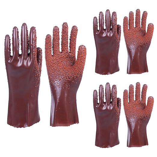 3 Pairs Heavy Duty Sewer Gloves | PVC Coated Abrasion Resistant Work Gloves for Drain Cleaning & Plumbing | Oil & Chemical Resistant, Non-Slip Grip