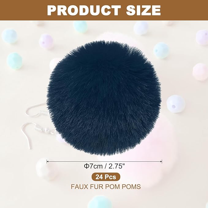 PATIKIL Faux Fur Pom Poms for Hats, 24 Pcs Fluffy Soft Fur Poms Balls with Elastic Loop for Keychain Knitting Hats DIY Scarves Gloves Bag Christmas, Dark Blue