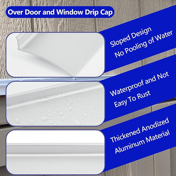 Aluminum Overhead Door Rain Drip Cap Guard for Exterior Door and Window Top,43.3” Drip Edge Flashing,Deflectord,Diverter, Anodized 2PCS Silver