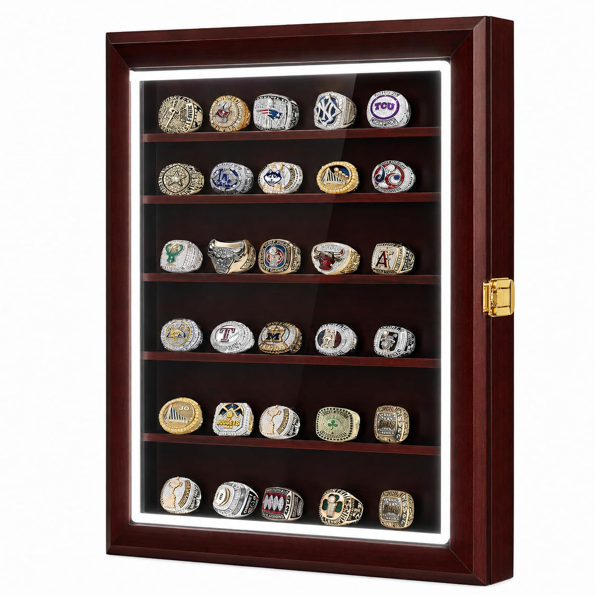 Championship Ring Display Case RGB LED Wall Display (30 Ring Red) - Image 1