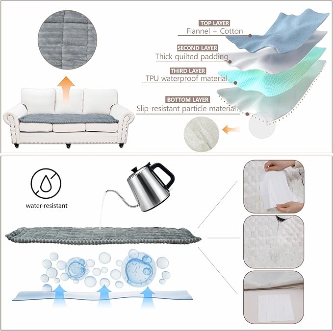 Waterproof Couch Cover for Dogs Washable,Non Slip Fuzzy Durable Couch Covers for 3 Cushion Sofa Pet Friendly Sofa Cover Dog Thick Soft Slipcovers Protector Couches Mat Bed (Light Grey, 27.6" x 59.06")
