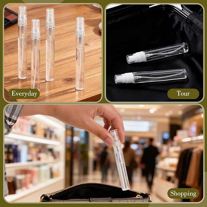 500 Pcs 10ml Mini Spray Bottles Portable Perfume Refillable Dispenser Container Clear Glass Perfume Sprayer for Cleaning Essential Oils Pocket Travel