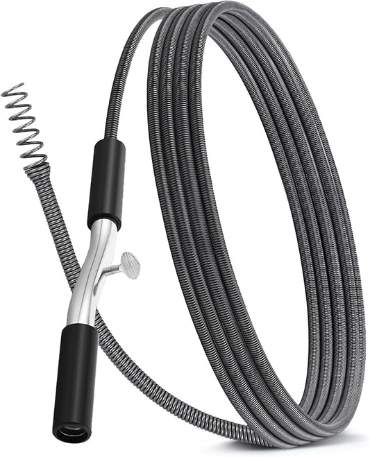25 ft Drain Auger Plumbing Snake for Heavy Deep Blockages 3/8" Diameter Flexible Plumbing Cables Drain Snake for Kitchen Bathroom Shower Sink Cleaning Drainage Clogs