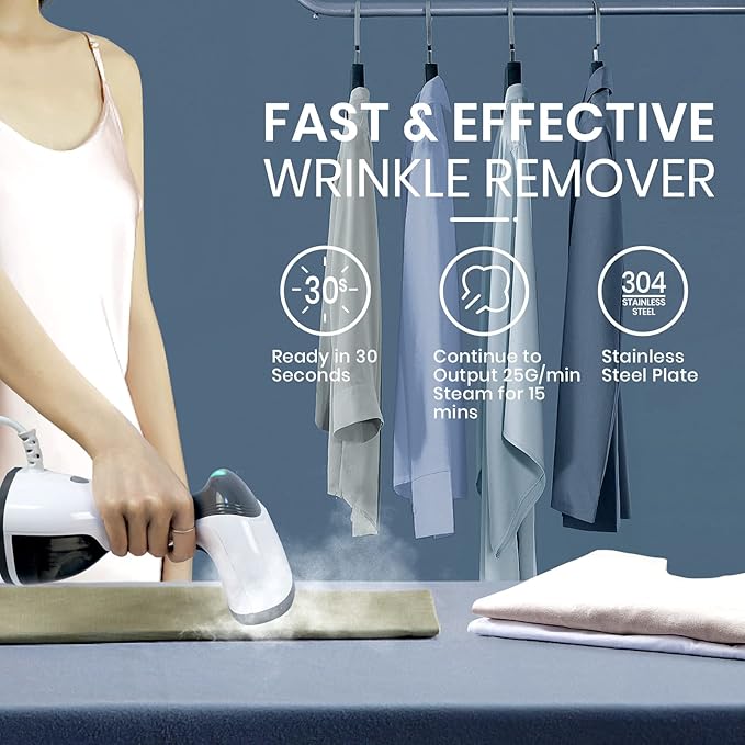 Steamer for Clothes, Kolohoso 1500W Fast Heat Up Handheld Garment Steamer, Portable Travel Clothing Fabric Steamer with Upgraded Nozzle and 260ml Water Tank (Grey)