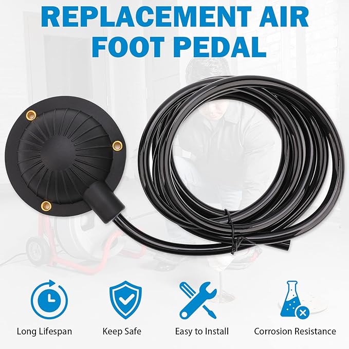 Air Foot Pedal, FEITON Air Foot Pedal Switch for Air- activated Drain Cleaning Machines, with 8' Long Hose for Ridgid K-400, K-380, K-3800, K750, K-7500, General, Spartan, Electric Eel, Trojan