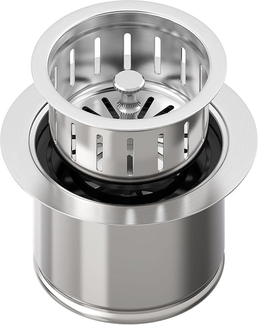BOTEMY Extended Garbage Disposal Flange Basket Strainer Stopper, Deep 304 Stainless Steel Kitchen Sink Flange for 3-1/2 Inch Standard Sink Drain Hole, Brushed Deep Sink Disposal Stopper