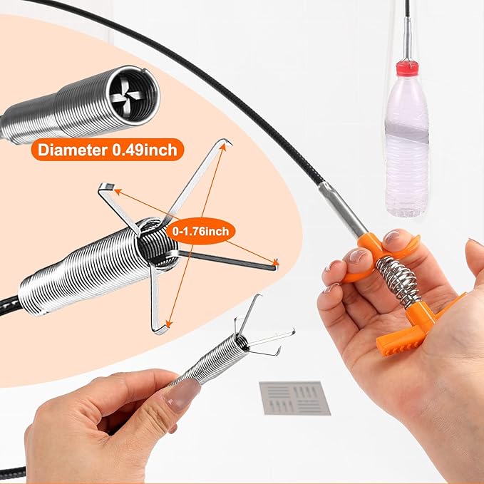 Drain Snake, Drain Clog Remover - Gutter Cleaning Tools Drain Cleaner for Toilet Sewer Shower Kitchen Bathroom Tub Clogged Drains Opener Cleaning Tool, Flexible Grabber Claw Pick Up Reacher (63 inch)