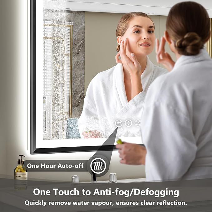 40x30 Black Framed LED Bathroom Mirror with Lights, Backlit and Front Light, Lighted Bathroom Vanity Mirror for Wall Dimmable Anti-Fog Memory Tempered Glass Horizontal/Vertical