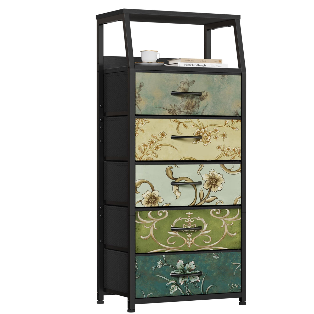 Furnulem 5 Drawers Dresser for Bedroom, Fabric Tall Nightstand - Image 1
