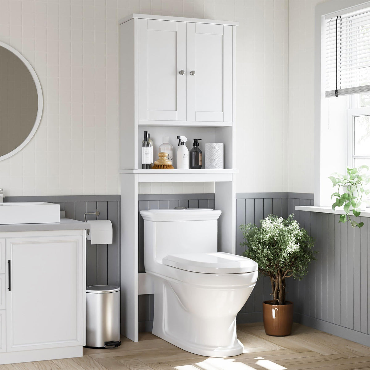 Shintenchi Over the Toilet Storage Cabinet, Bathroom Shelf, White - Image 1