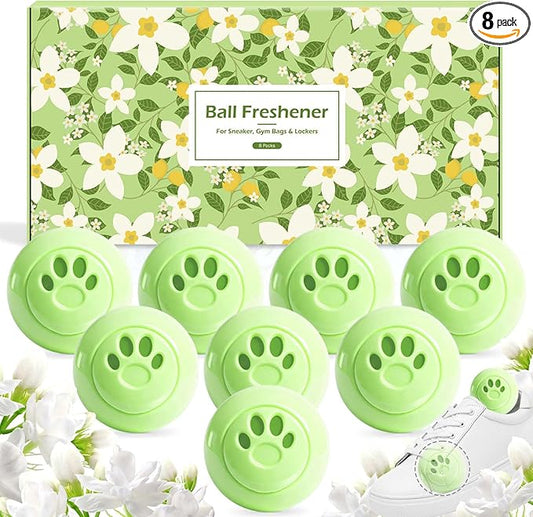STRN Sneaker Deodorizer Balls 8 Packs Jasmine Scent Shoe Odor Elimination, Scented Plastic Ball, Long-lasting Freshness Shoe Deodorizer for Sneakers Gym, Bags, Cars and Small Spaces