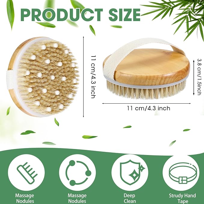 Gejoy 10 Pcs Dry Brushing Body Brush for Lymphatic Drainage Exfoliating Brush with Massage Nodule Dry Skin Body Scrubber Cellulite Shower Circulation Dead Exfoliator (4.3 x 4.3 Inches,Wood Color)