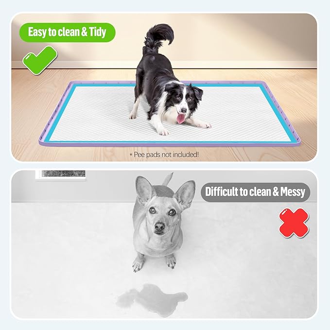 Pee Pad Holder for Dogs, 40" x 28" Silicone Pee Tray Mat Leak-Proof, High Edge, No Spill Pet Pad Holder for Puppy, Cat, Rabbit, Training Pads for Floor Protection, No Pee Pads (Purple)