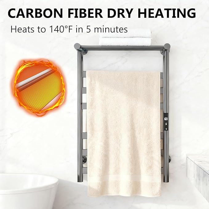Heated Towel Rack for Bathroom, Towel Warmer Rack, Wall Mounted Wired Heated Towel Rack, with Timer and Temperature Adjustment, Overheat Protection Function, Aluminum Alloy