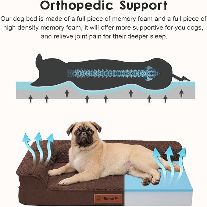 Orthopedic Dog Bed Medium Size Dog, 30x20x6 Inches Memory Foam Pet Bed for Small and Medium Dogs, Washable Removable Cover, Nonskid Bottom, Waterproof, Brown Grey