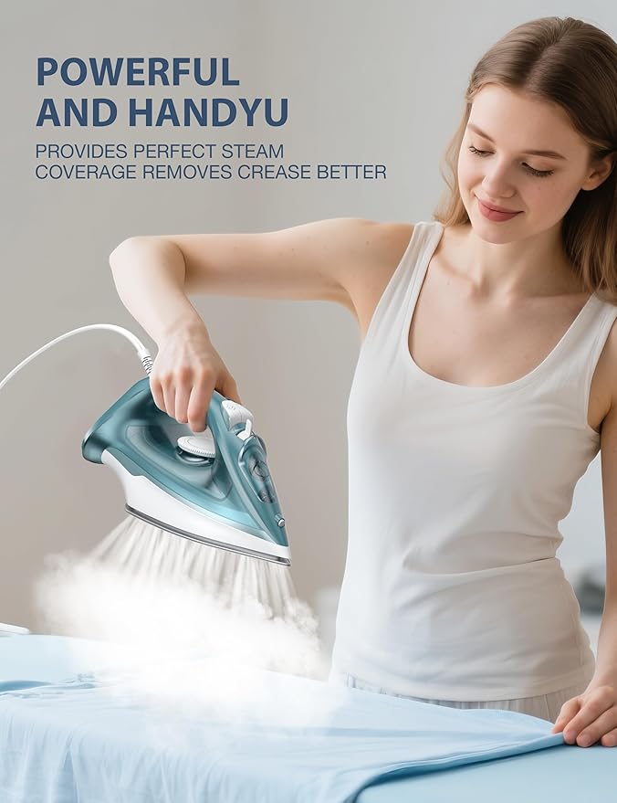 Sundu Burst steam Iron for Clothes - 1500W Iron with Ceramic Coated Soleplate, Rapid Heating, Self-Cleaning, Auto-Off, 11.84oz Water Tank, Precise Thermostat, Home Use Green