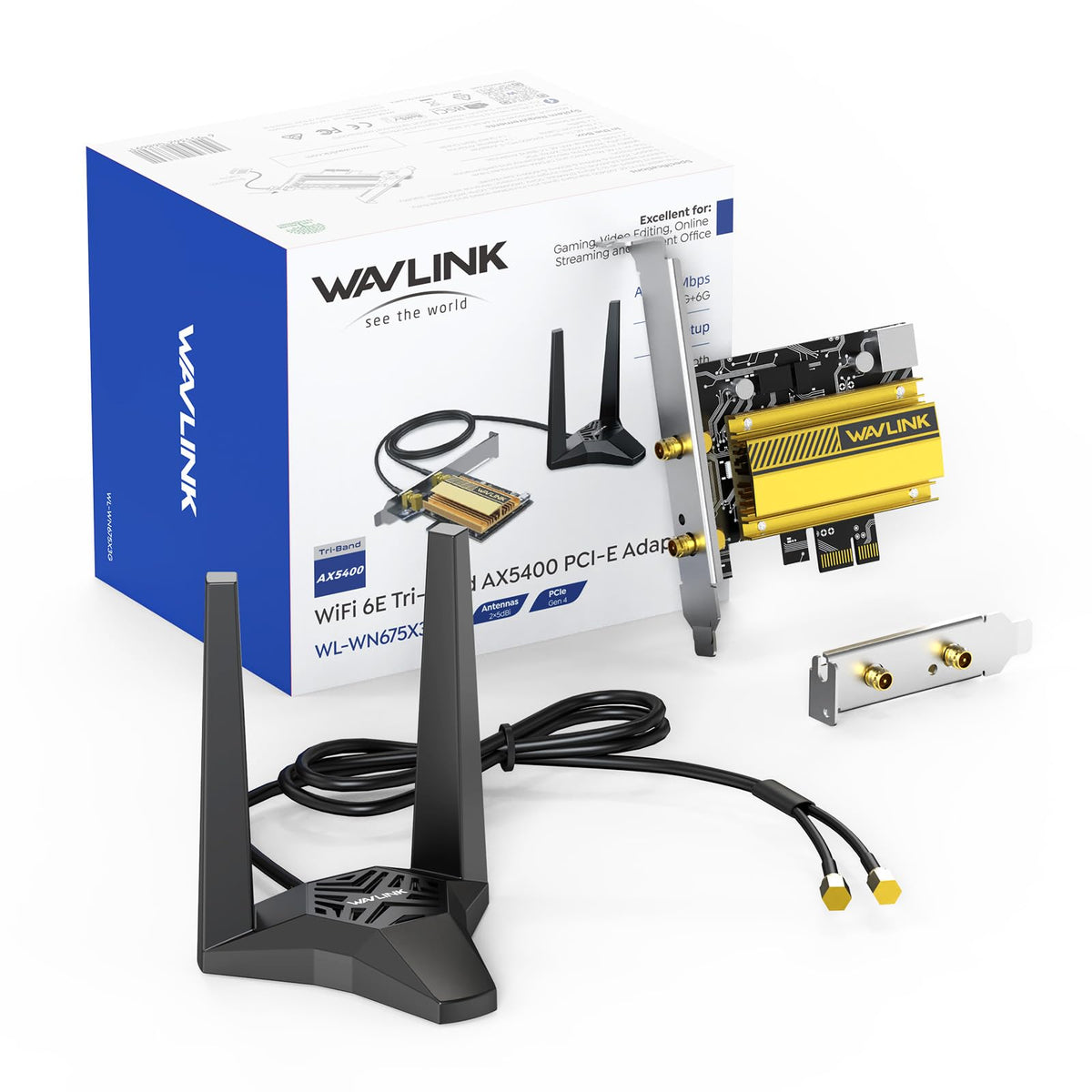 WAVLINK AXE5400 PCIe WiFi 6E WiFi Card with Magnetic Antennas - Image 1
