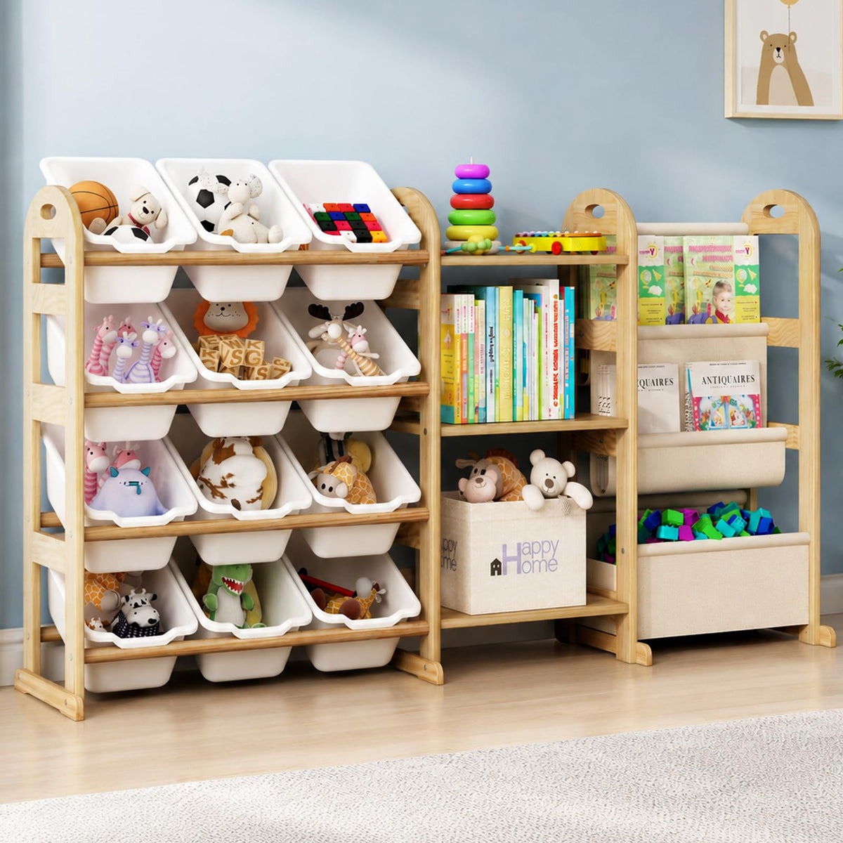 Toy Storage Organizer with 3 Shelves &12 White Bins, Kids Bin - Image 1