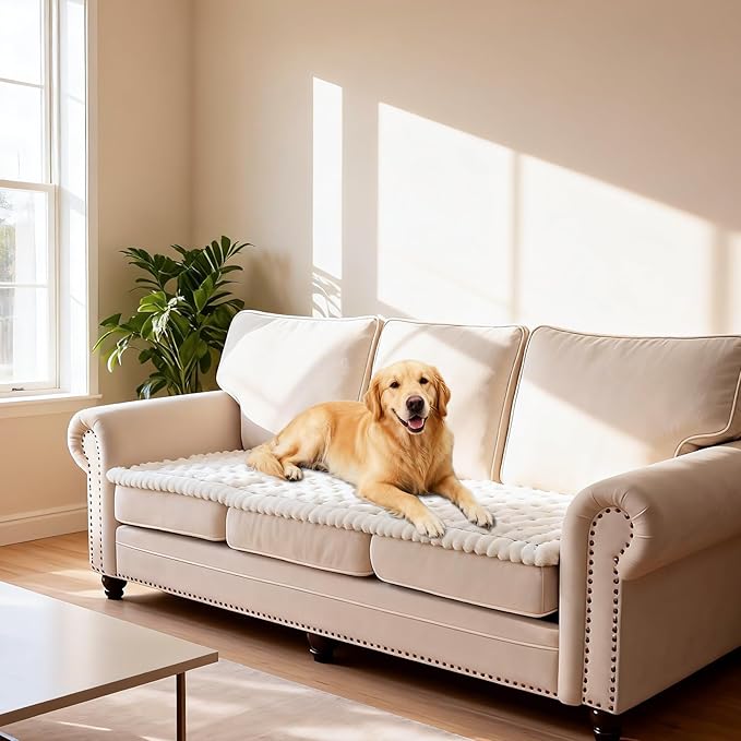 Waterproof Couch Cover for Dogs Washable,Non Slip Fuzzy Durable Couch Covers for 3 Cushion Sofa Pet Friendly Sofa Cover Dog Thick Soft Slipcovers Protector Couches Mat Bed (Beige, 27.6" x 59.06")