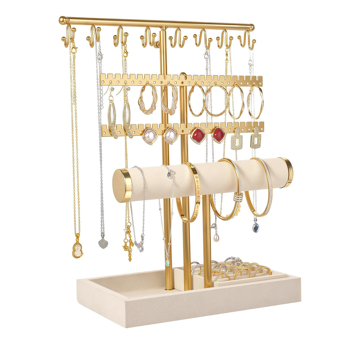 3 Tier Jewelry Organizer Stand with Ring Tray - Adju | Jewelry Organiz - Image 1