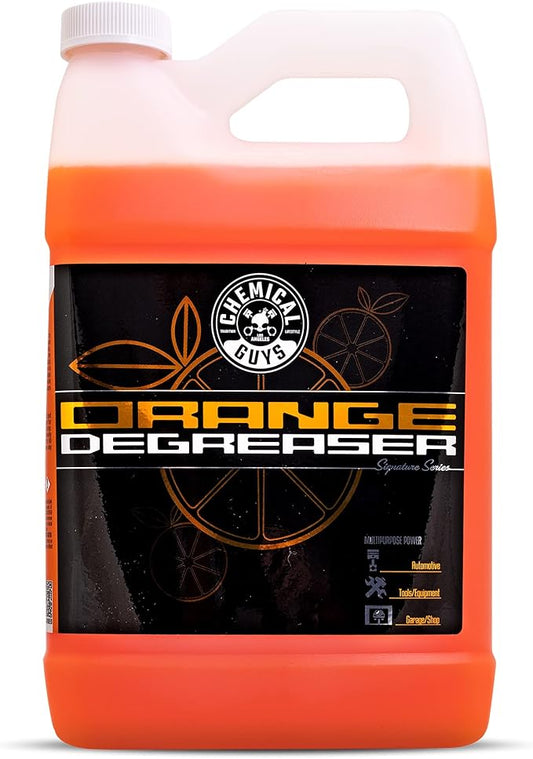 Chemical Guys Signature Series Orange Degreaser Spray - Heavy Duty All Purpose Cleaner for Engines, Tires, Undercarriages, Tools and More, Professional Strength, Breaks Down Grease, Oil & Grime,128 oz