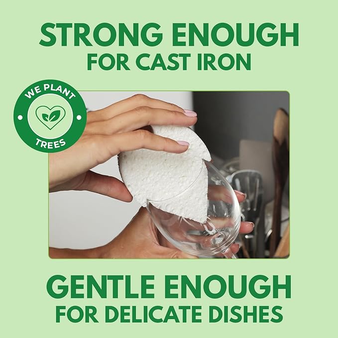 Natural Kitchen Sponges (6 Pack) - Biodegradable Cellulose & Coconut Scrubber Dish Sponge for Kitchen - Eco-Friendly, Non Scratch, Compostable, Non Toxic Leaf Shaped Natural Sponges for Dishes