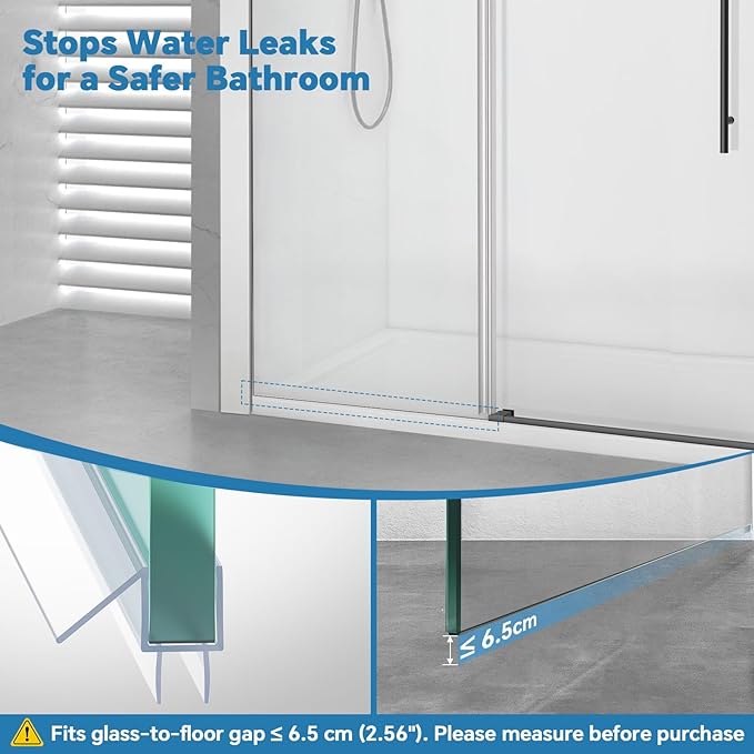 Shower Door Bottom Seal Strip, 2PCS Seal Strip, Ultra Clear PVC, 36" Length, Fits 12mm Thick Glass, Prevents Leaks, Easy Installation, No Adhesive Required (Ultra Clear, 36in for 1/2"(12mm) Door)
