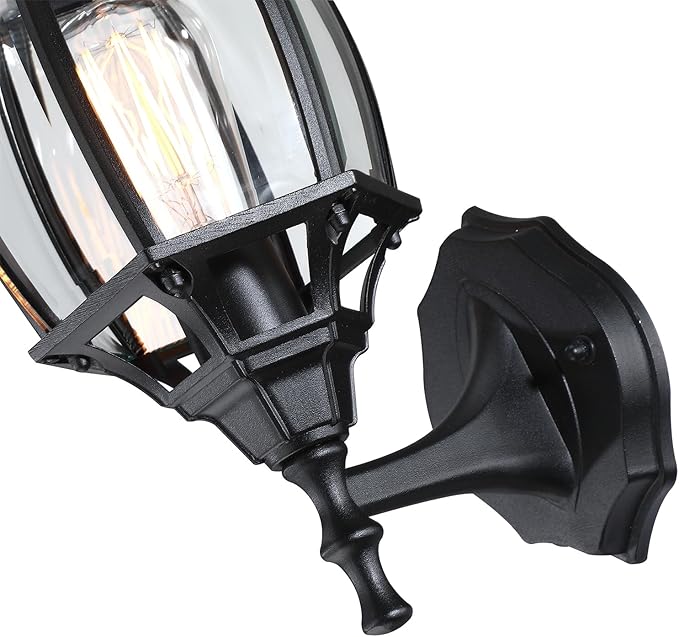 2 Pack Black Outdoor Wall Lights - 16.8 Inch Garage Side Light for House, Metal and Glass Wall Lantern Sconce, Vintage Outside Porch Light for Front Door,Porch,Balcony,E26 Base