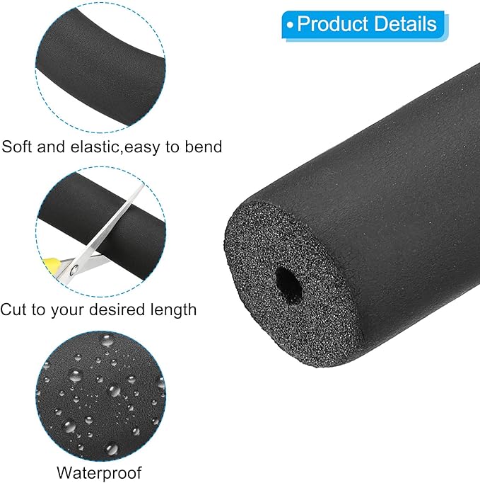 PATIKIL 70.9" L x 1/4" ID x 0.6" T Pipe Insulation Foam Tube, Water Pipe Insulation Tubing Heat Preservation for Plumbing Water AC Pipe Sprinkler Spigot, Black