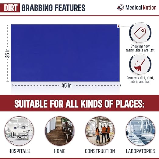 Sticky Mat - 36" x 45" - 120 Blue Sheets (Pack of 4 Mats - 30 Sheets per Mat) for Clean Rooms, Construction, Medical Facilities, Laboratories, Hospitals and Pets - Tacky Adhesive Mats