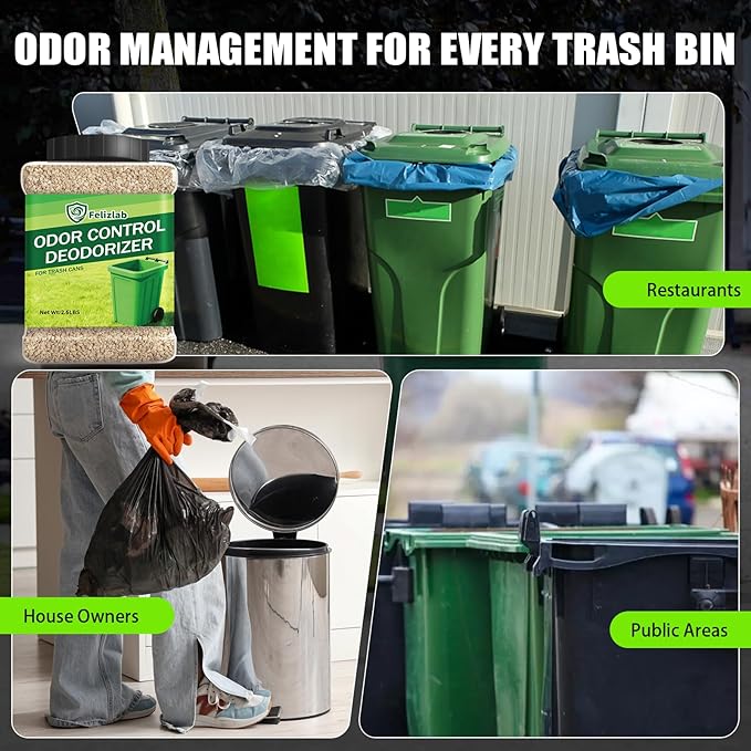 Outdoor Trash Can Deodorizer 2.6 lbs, Long-Lasting Odor Eliminator & Moisture Absorber, Strong Garbage Can Deodorizer for Bins, Dumpsters & Recycling Containers