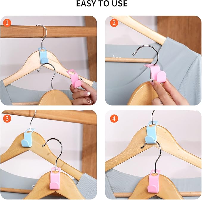 SLMT 50PCS Space-Saving Hanger Connector Hooks, Closet Organizer Extender for Plastic, Velvet, Wooden, Wire & Heavy Duty Clothes Hangers, Universal Fit (Multi-Color)