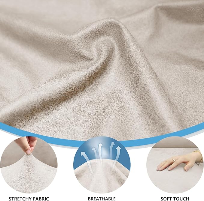 Couch Cover Leather Look 3 Seater Couch Sofa Cover 1-Piece Sofa Slipcover Stretch Furniture Protector with Elastic Bottom & Pockets(Sofa, Beige)