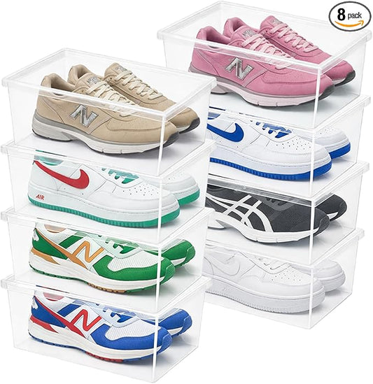 Superio Shoe Box Modern Storage Container 8 Pack - 6.5 Quart/6 Liter, Stackable Plastic Shoe Box Organizer (13.5"L x 8.35"W x 5.2"H)