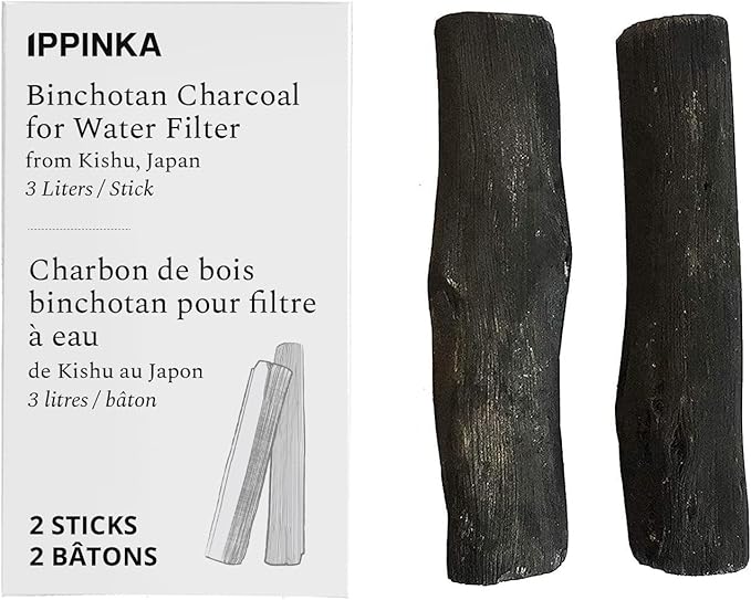 IPPINKA Binchotan Charcoal from Kishu, Japan - Water Purifying Sticks, 2 Pack - Each Stick Filters up to 3 Liters of Water