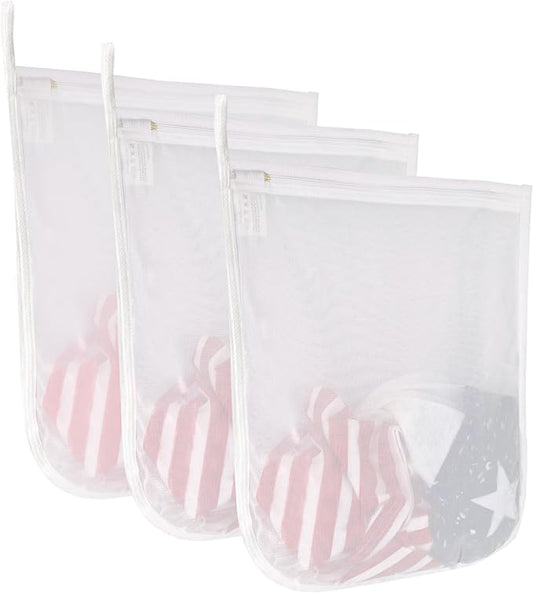 GOGOODA 3 Pack Large Mesh Laundry Bags for Delicates, Durable Wash Bags with Zipper & Hanging Hook, 16 x 20 in Reusable Laundry Bags for Bras, Underwear, Clothes