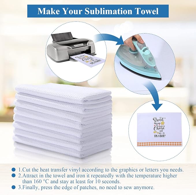 Breling Sublimation Kitchen Towel Blanks 16 x 24Inch, Microfiber Waffle Weave Sublimation Tea Towels Fast Drying Absorbent for Home Kitchen Gifts(12 Pieces)