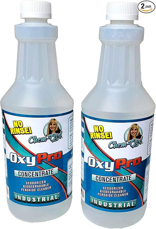Chem-Girl OxyPro Concentrated Multi-Purpose Surface Cleaner to the Rescue - Chlorine-Free, Oxygen-Powered Stain & Odor Remover, 5 Percent Hydrogen Peroxide (H2O2), 1 Quart, 2-Pack