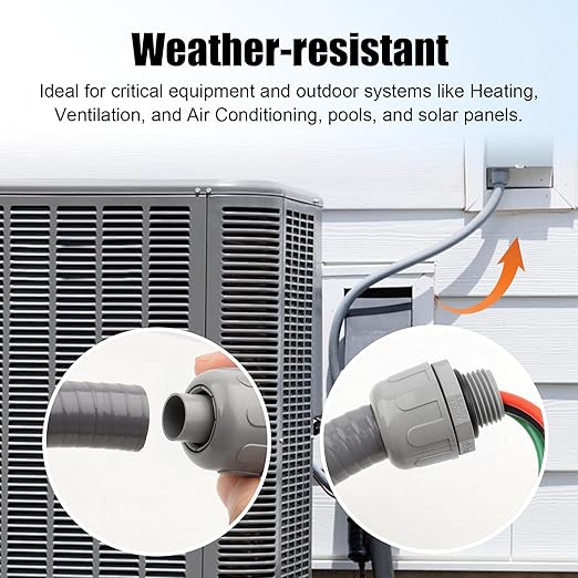 1/2Inch Outdoor Electrical Whips Kit, 6 FT Nonmetallic Liquid Tight Flexible Conduit Wire with 3 Conductors 10 Gauge THHN Electrical Wires, A/C Disconnect Box Power Whips Assembly (6FTx1/2Inch)