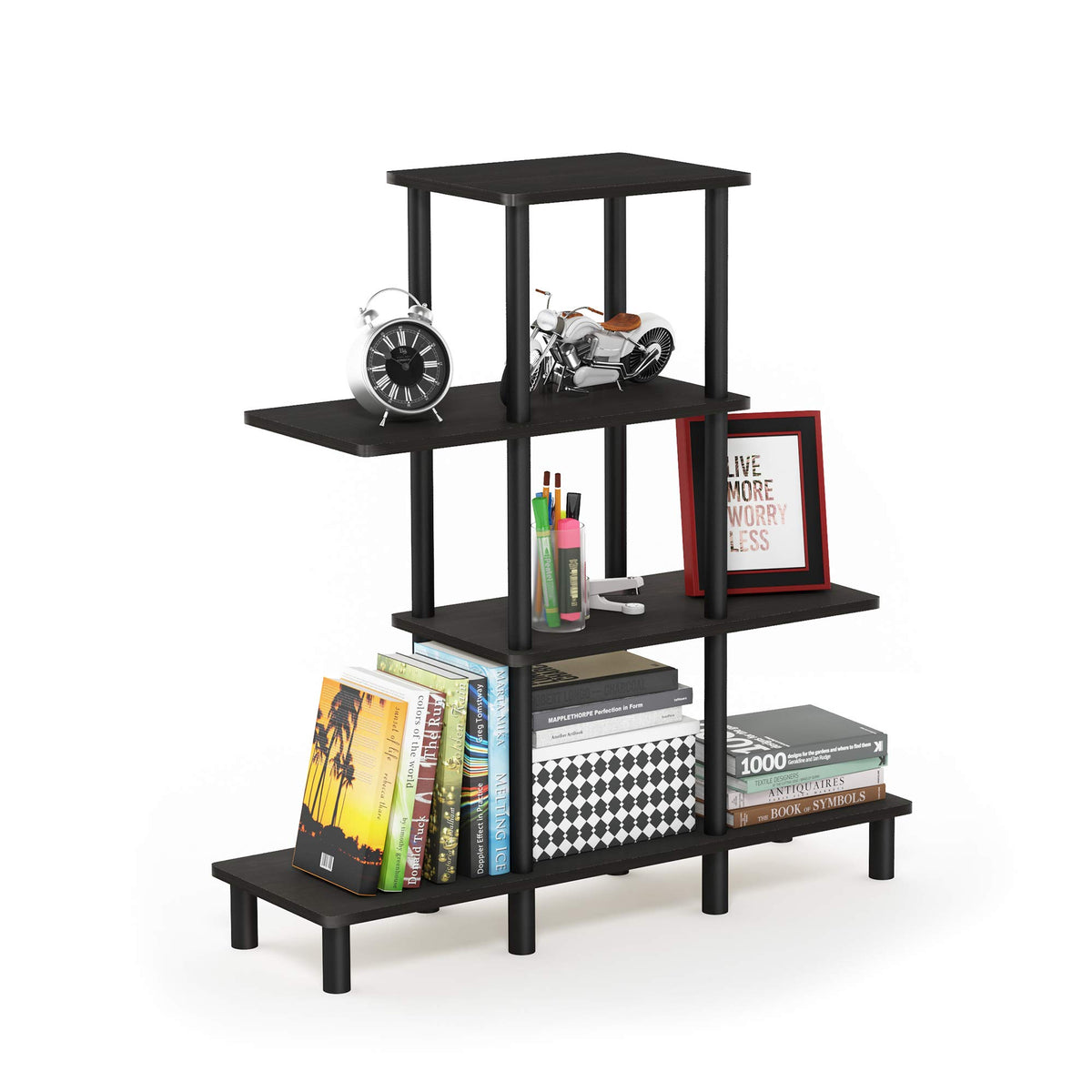 Furinno Turn-N-Tube 4-Tier Design Display Rack, Espresso/Black - Image 1
