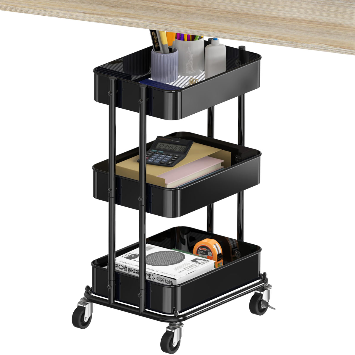 Simple Houseware 3-Tier Utility Cart, Low 24" Height Fits Under - Image 1