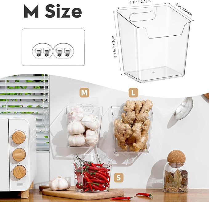 Clear Acrylic Pen Holder, 4 Pack Cabinet Door Organizer Adhesive, Bathroom Wall Mount Caddy Kitchen Plastic Storage Bin Box for Office Marker,Art Supply, Small Cleaning Supply, Seasoning Drink Packet