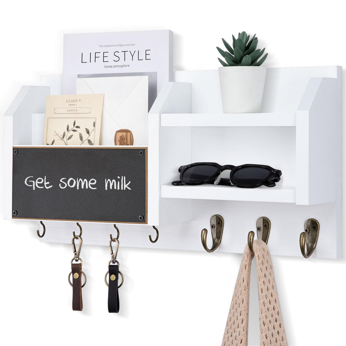 Lwenki Mail and Key Holder – Wall Mount Key Hanger with Shelf - Image 1