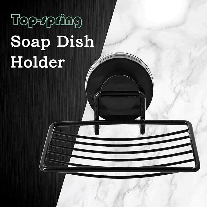 Black Shower Soap Holder, 2 Packs, Suction Cup Bar Soap Dish, Stainless Steel Soap Dish Tray, Draining Soap Holder for Shower Bathroom Tub Kitchen Sink