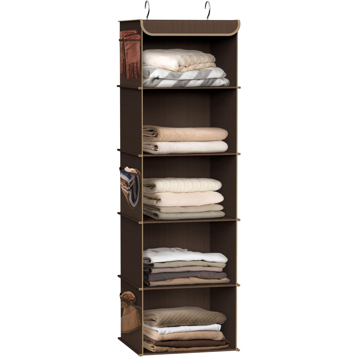 Simple Houseware 5 Shelf Hanging Closet Organizer, Brown - Image 1