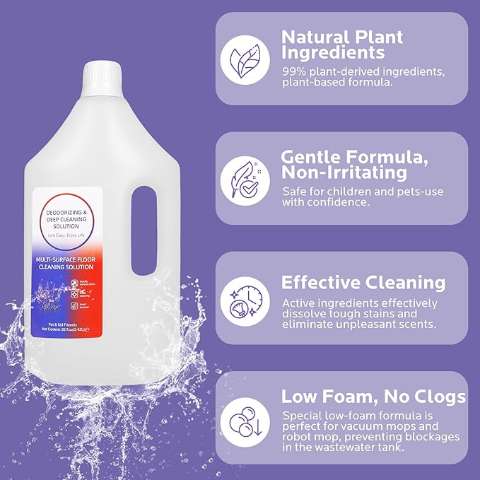 Floor Cleaning Solution,82 Fl Oz - Compatible with Tineco S3/S5/S7 Pro & iFloor 3/5 (No Steam),Low-Foam Pet & Kid Friendly（Lavender Scent）