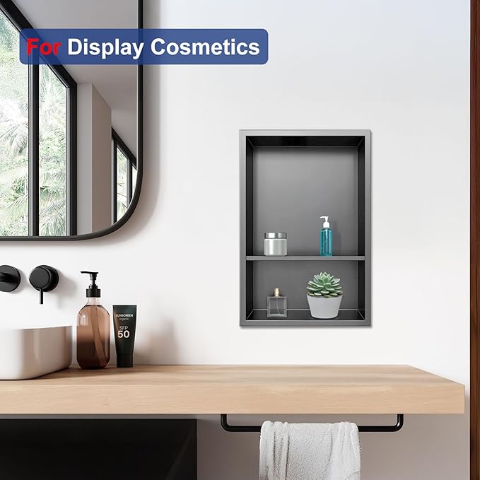 Shower Niche, Stainless Steel Elegant Bathroom Niche, No Tile Needed Recessed Shower Shelf Organizer for Storage