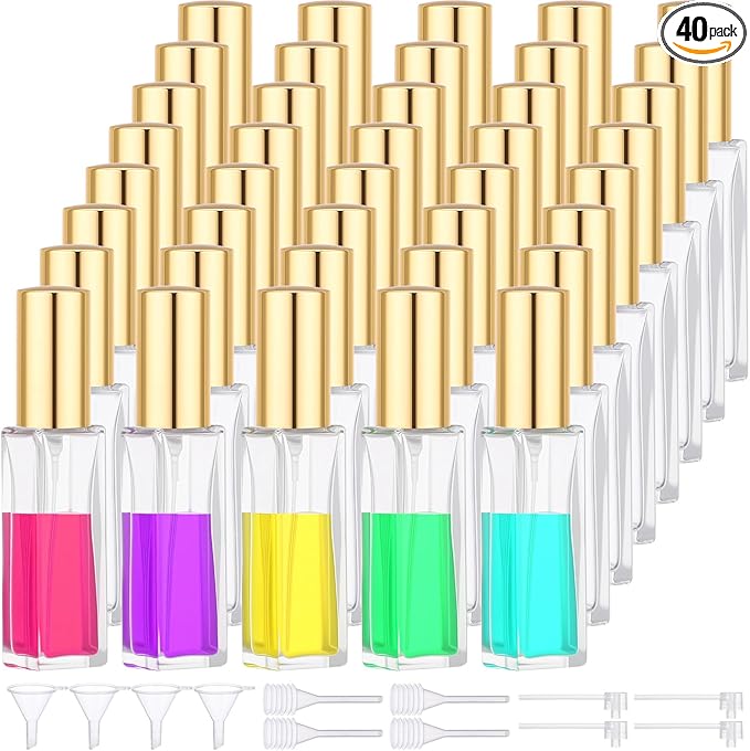 Segbeauty 40pcs 0.34oz Glass Travel Perfume Atomizer Refillable, Mini Glass Perfume Spray Bottle, 10ml Travel Cologne Sprayer with Dispensing Tool, Bulk Fine Mist Spray Bottles Fragrance Atomizer
