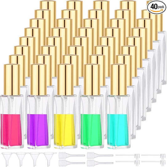 Segbeauty 40pcs 0.34oz Glass Travel Perfume Atomizer Refillable, Mini Glass Perfume Spray Bottle, 10ml Travel Cologne Sprayer with Dispensing Tool, Bulk Fine Mist Spray Bottles Fragrance Atomizer